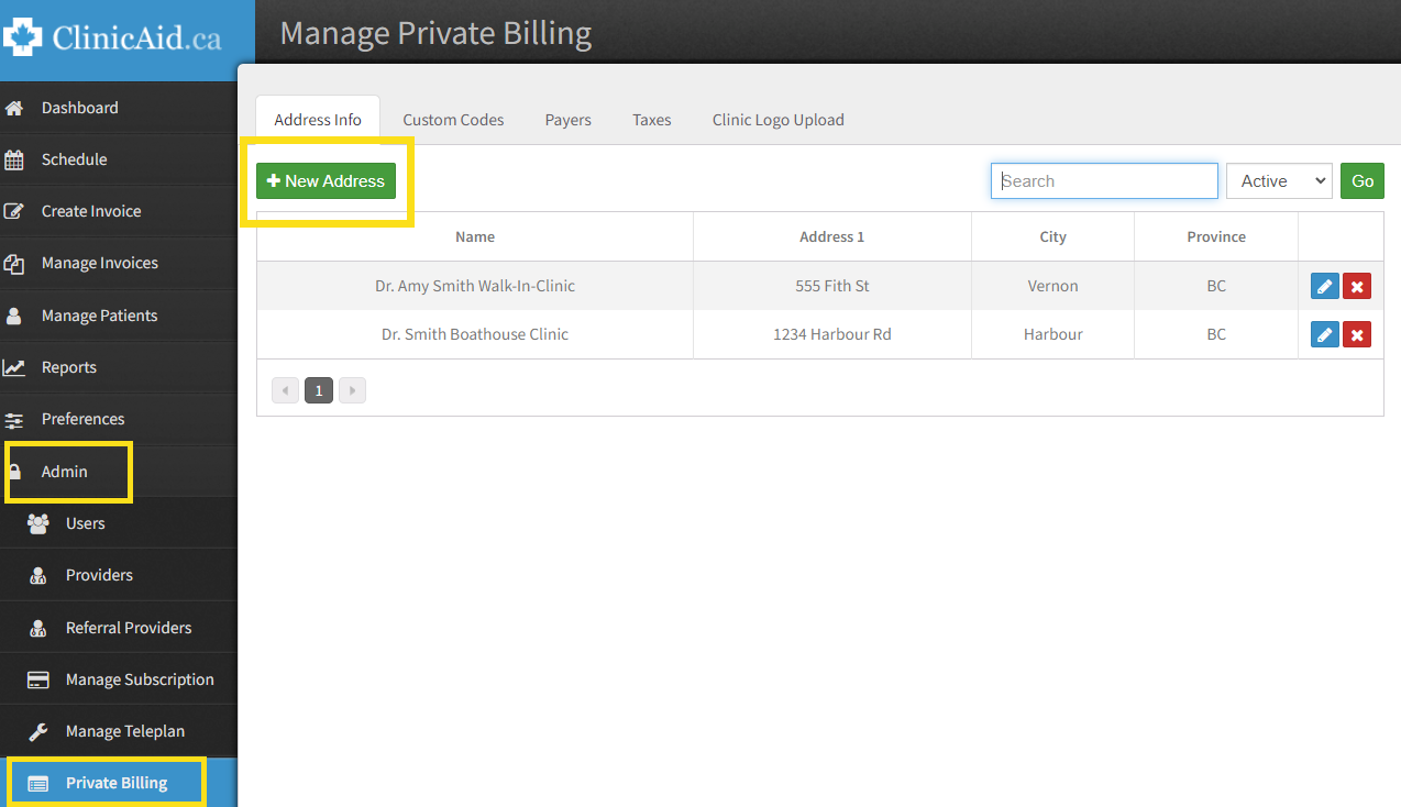 Private Billing - Adding Multiple billing addresses