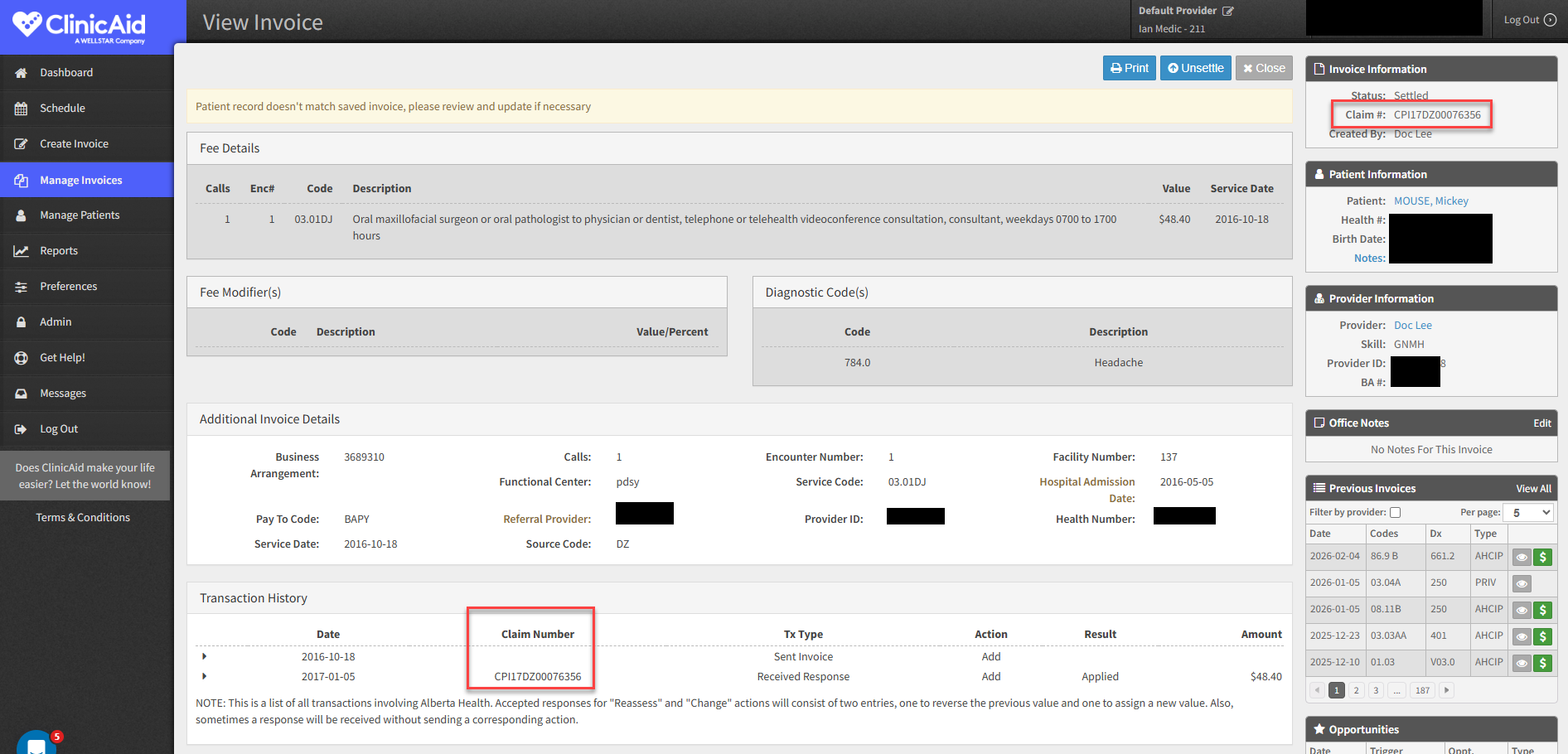 Where do I find the sequence number or claim number on a Claim?